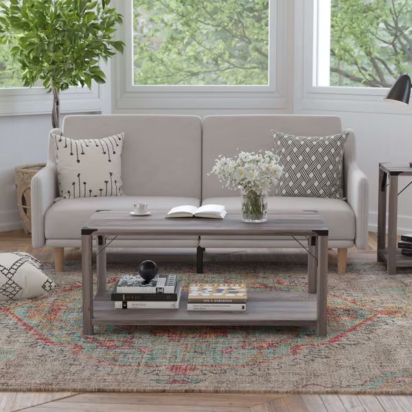 Gray Wash Coffee Table with Black Metal Accents, Flash Furniture, Mfr#: ZG-037-GY-GG